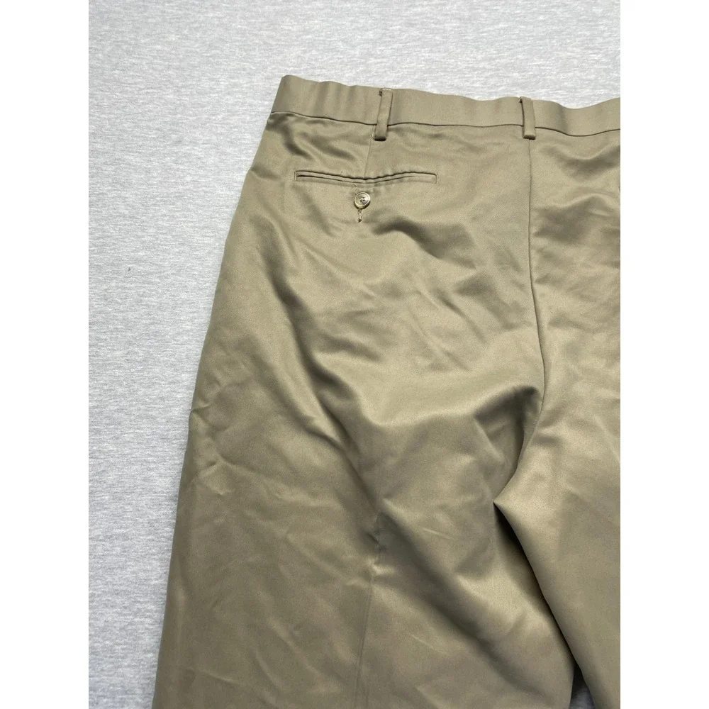 Perry Ellis Portfolio Dress Pants Mens 37x30.5 Tan Pleated Front Cuffed Hem